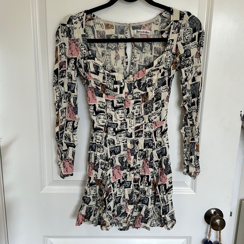 Reformation lilac comic book mini dress XS